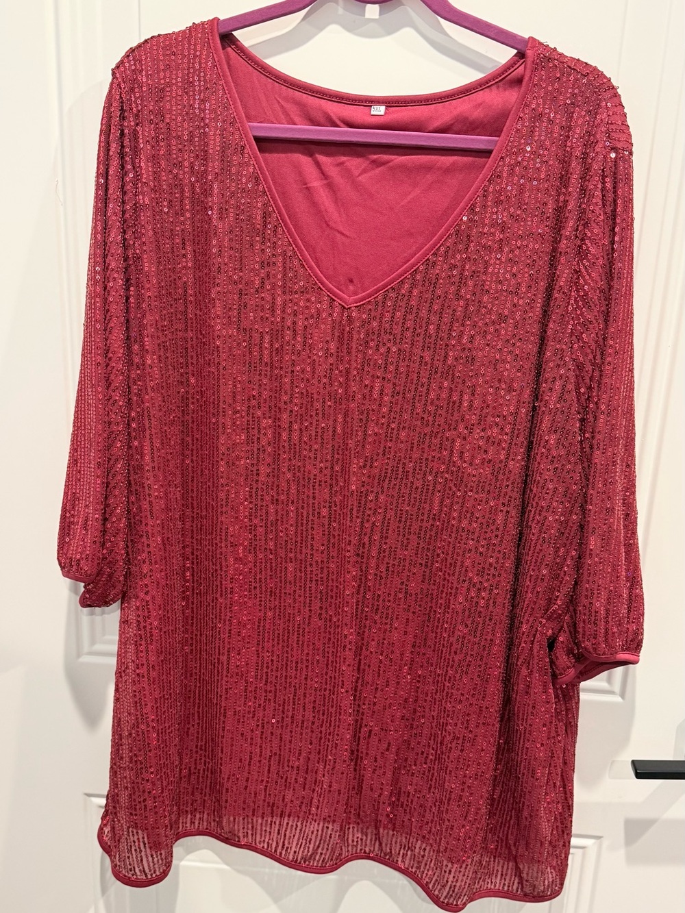 Red Women’s Sequin V-Neck Tunic Top